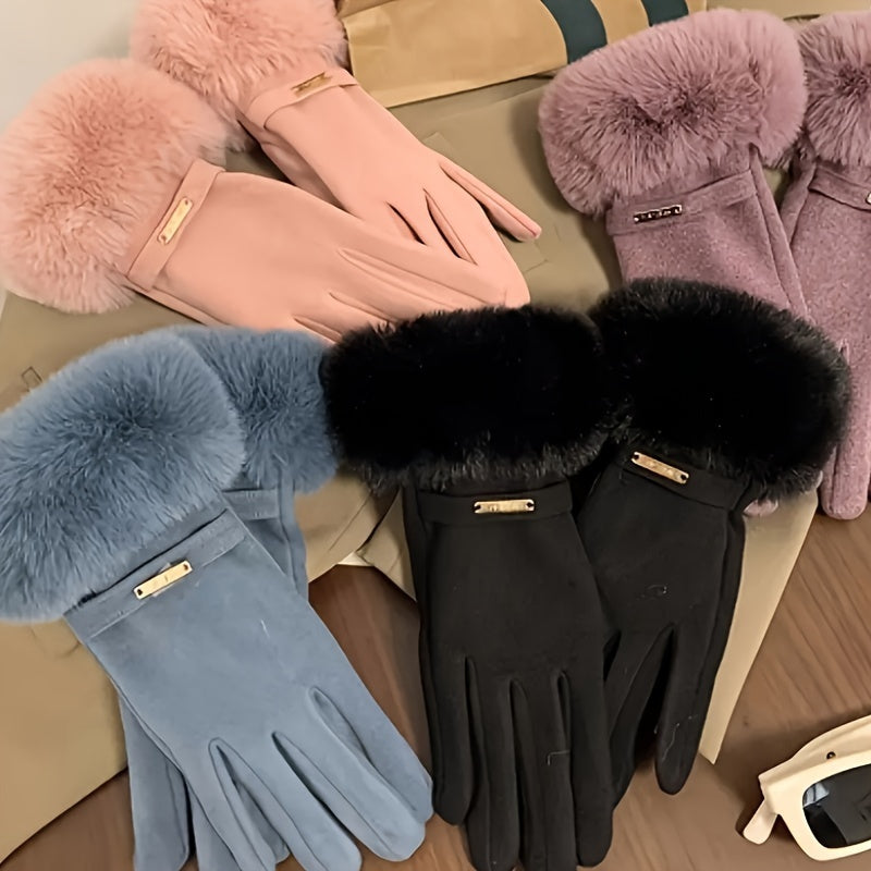Plush Furry Cuff, Double-Layer Thick Insulation, Windproof & Warm, Ideal for Outdoor Activities & Cycling, Available in Pink/Purple/Blue/Gray